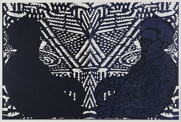 Nell Painter, Wise Woman Disappears, 2017, Color woodcut and polymer relief diptych.  Collection of the Zimmerli Art Museum at Rutgers University. Gift of the Brodsky Center. Courtesy of the artist. 2018.034.001A,B